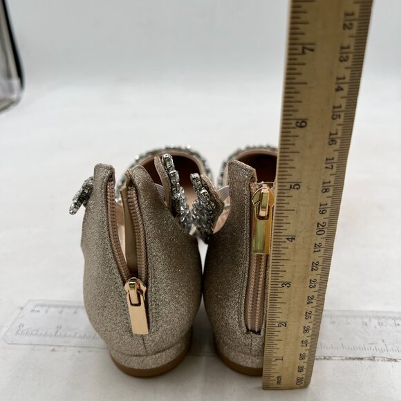 XYD Light Gold Glitter Pointed Toe D'Orsay Wedding Flat Rhinestones Sandal - Picture 5 of 8